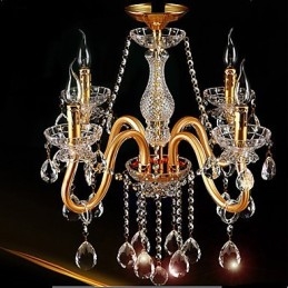Lampadario in cristallo dipinto oro, 1 livello, E12/E14, 55x55 cm
