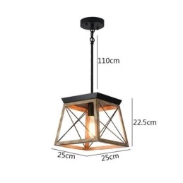 Lampada a sospensione vintage a luce singola E26/E27, 25 x 25 x 22,5 cm, asta 110 cm