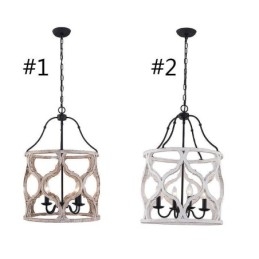 Lampada a sospensione vintage a lanterna 4 luci E12/E14 in legno 48x72 cm