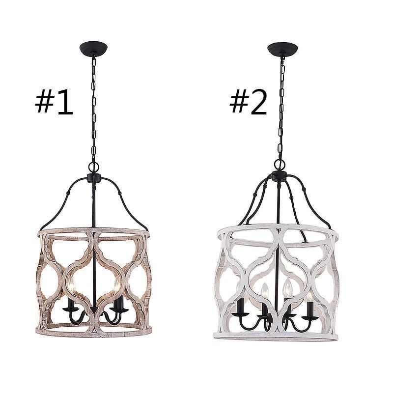 Lampada a sospensione vintage a lanterna 4 luci E12/E14 in legno 48x72 cm