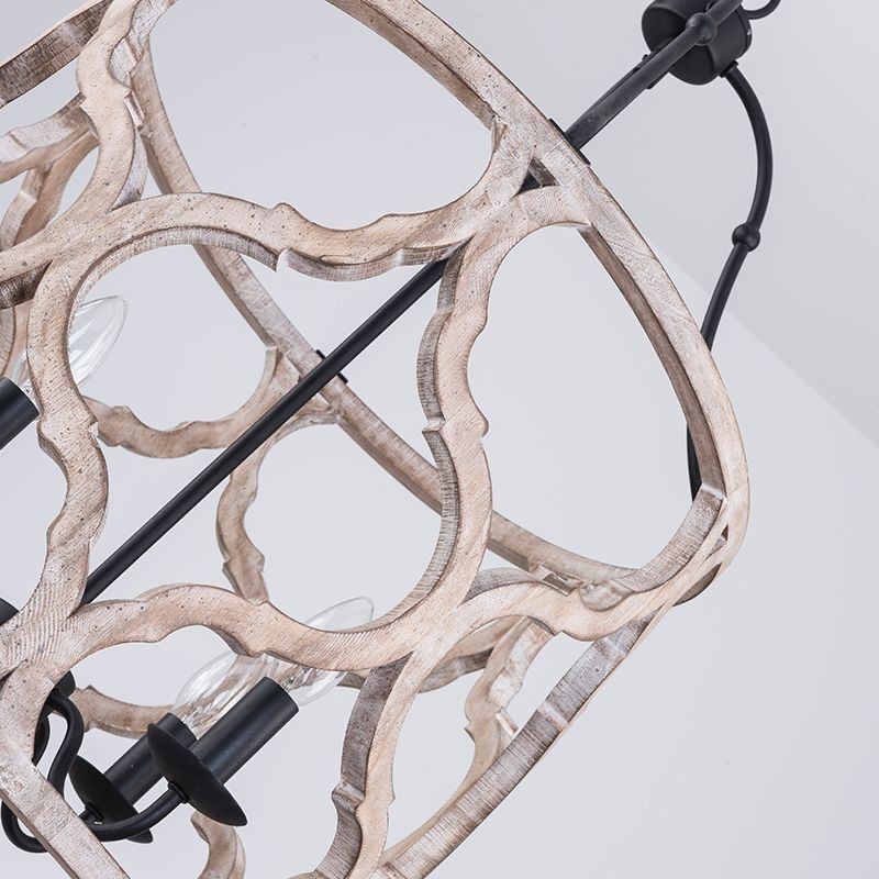 Lampada a sospensione vintage a lanterna 4 luci E12/E14 in legno 48x72 cm