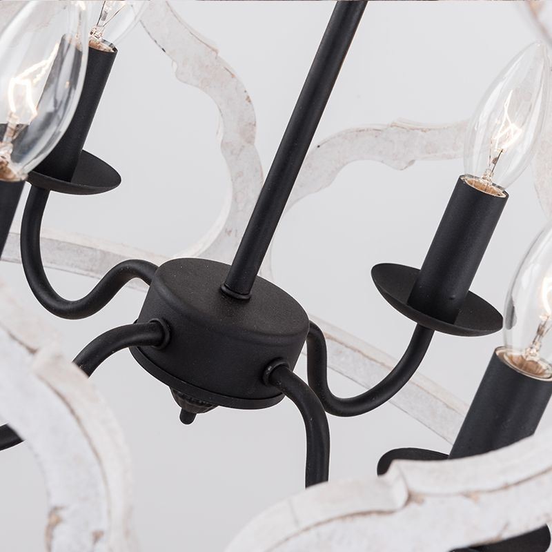 Lampada a sospensione vintage a lanterna 4 luci E12/E14 in legno 48x72 cm