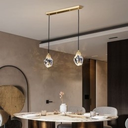 Lampada a sospensione LED semplice con sfera in cristallo e ottone