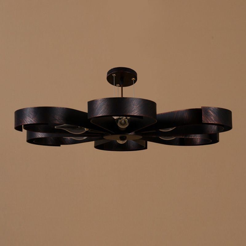 Lampada a sospensione moderna vintage a fiore in ferro 6 luci E12/E14 60x8 cm