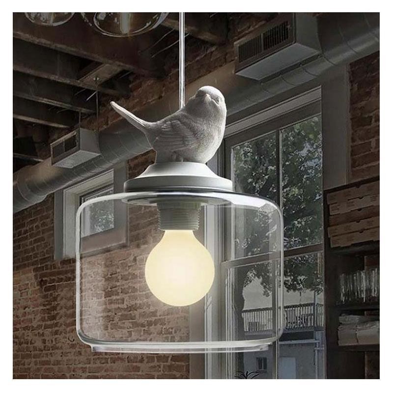 Lampada a sospensione in vetro stile retrò a forma di uccellino