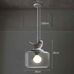 Lampada a sospensione in vetro stile retrò a forma di uccellino