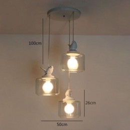 Lampada a sospensione in vetro stile retrò a forma di uccellino