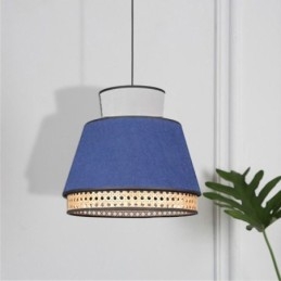Lampada a sospensione in bambù con paralume in tessuto, 1 luce, E26/E27