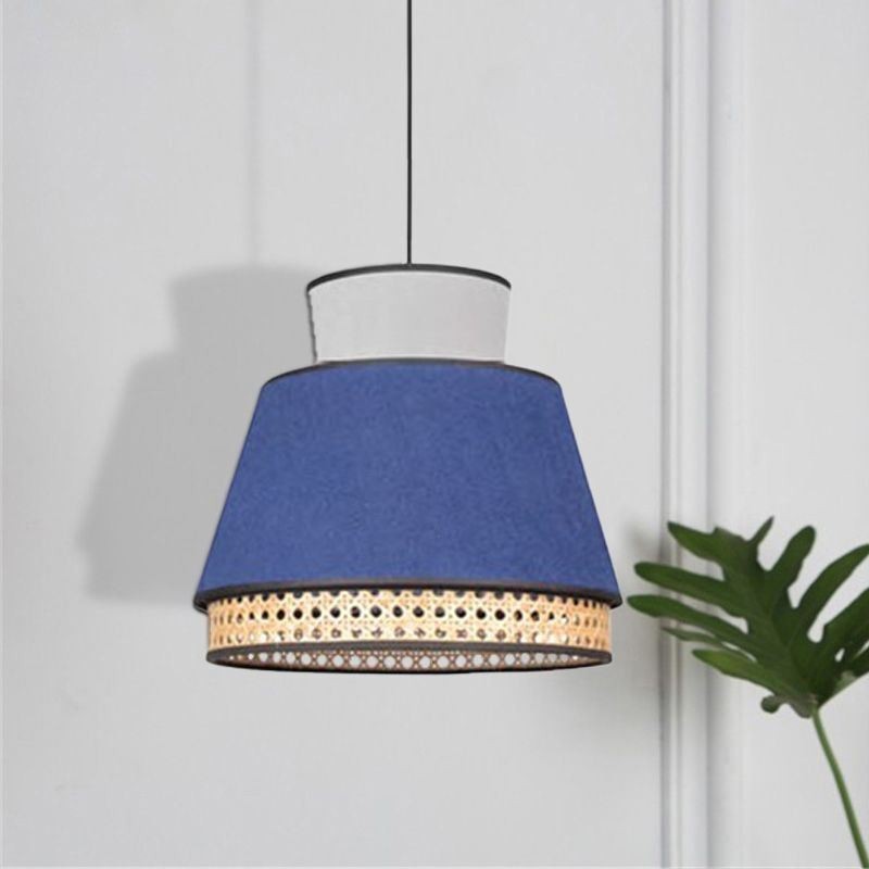 Lampada a sospensione in bambù con paralume in tessuto, 1 luce, E26/E27