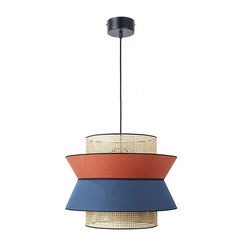 Lampada a sospensione in bambù con paralume in tessuto, 1 luce, E26/E27