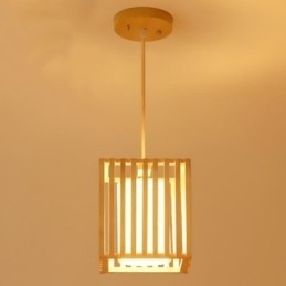 Lampada a sospensione minimalista in legno a gabbia