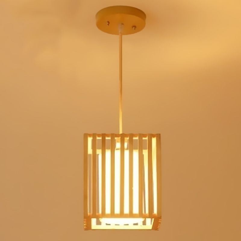 Lampada a sospensione minimalista in legno a gabbia