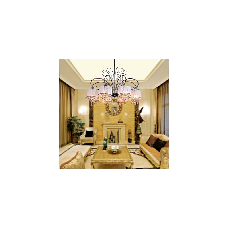 Lampadario moderno contemporaneo in metallo cromato e cristallo