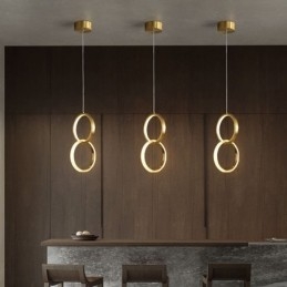 Lampada a sospensione LED con anelli in ottone, 2 luci, 17 W, 20x40 cm