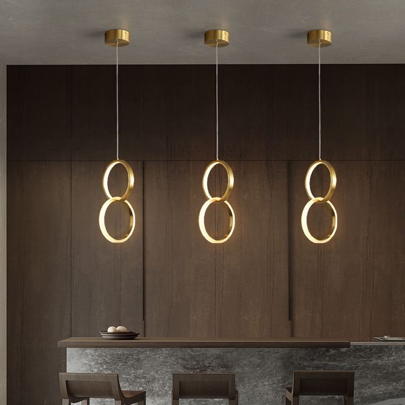 Lampada a sospensione LED con anelli in ottone, 2 luci, 17 W, 20x40 cm