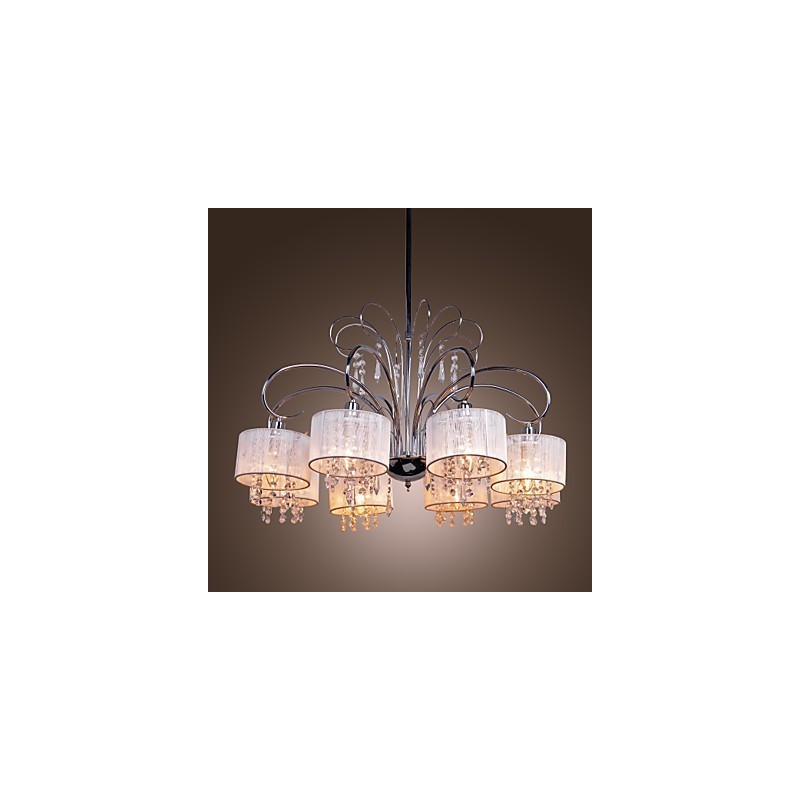 Lampadario moderno contemporaneo in metallo cromato e cristallo