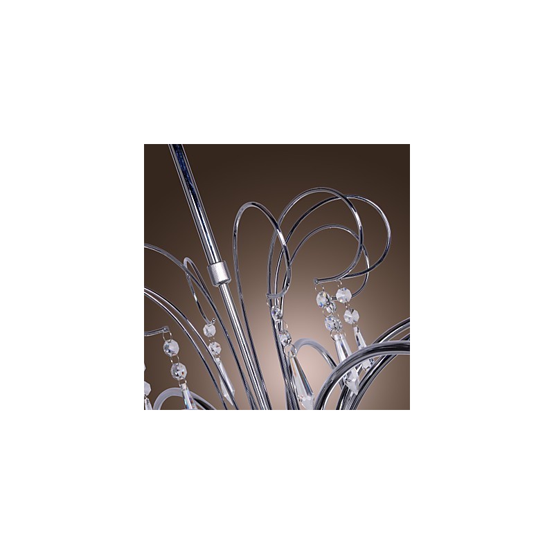 Lampadario moderno contemporaneo in metallo cromato e cristallo