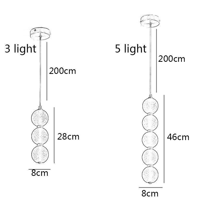 Lampada a sospensione LED con perline acriliche, moderna, 3/5 luci