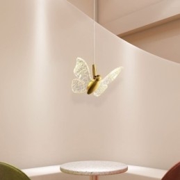 Lampada a sospensione LED farfalla in acrilico con fissaggio in ottone, 17,5 x 15 cm