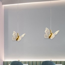 Lampada a sospensione LED farfalla in acrilico con fissaggio in ottone, 17,5 x 15 cm