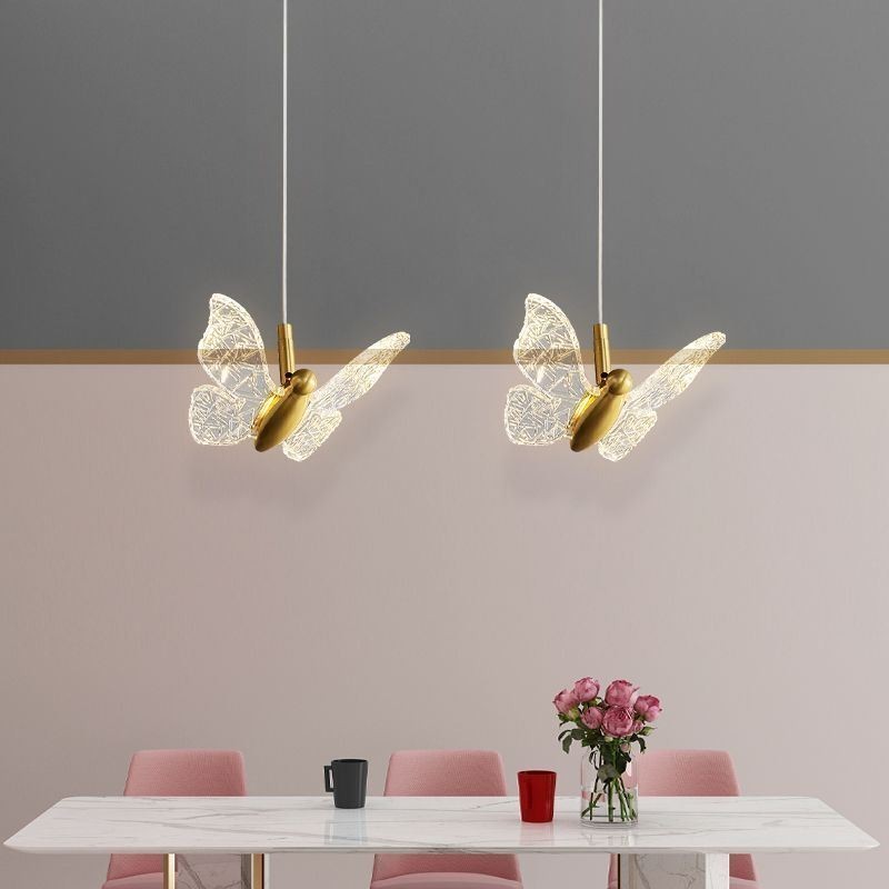 Lampada a sospensione LED farfalla in acrilico con fissaggio in ottone, 17,5 x 15 cm