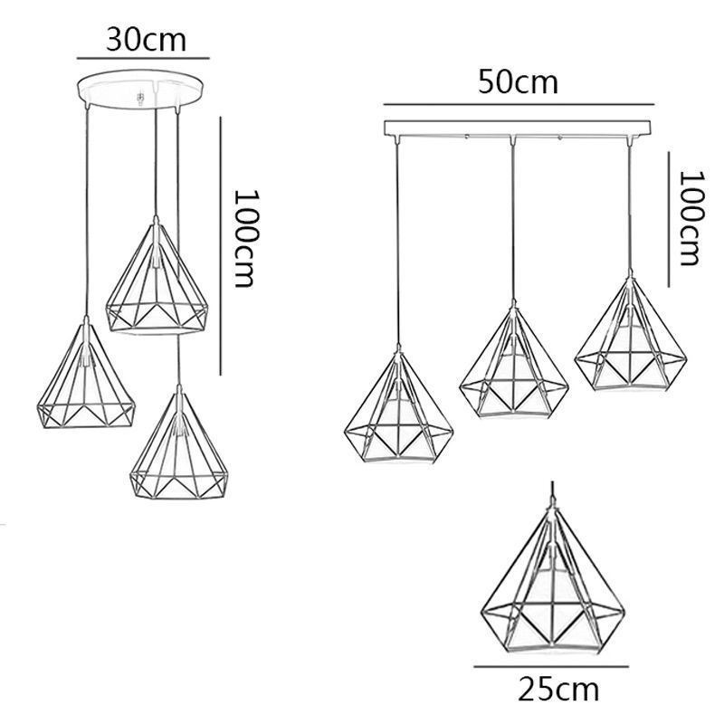 Lampada a sospensione a diamante moderna minimalista 3 luci E26/E27