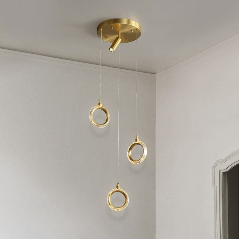 Lampada a sospensione LED in acrilico con faretto, ottone lucidato