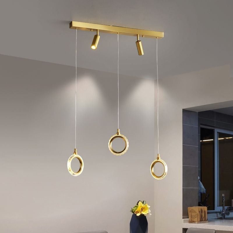 Lampada a sospensione LED in acrilico con faretto, ottone lucidato