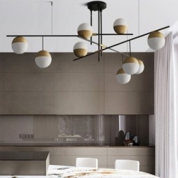 Lampadario a sospensione LED a sfera in vetro, 3 o 9 luci