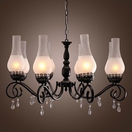 Lampadario classico tradizionale dipinto stile candela 8 luci E26/E27 nero e bianco 72 cm