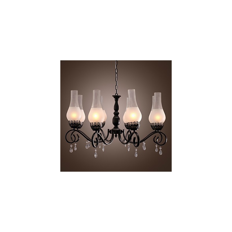 Lampadario classico tradizionale dipinto stile candela 8 luci E26/E27 nero e bianco 72 cm