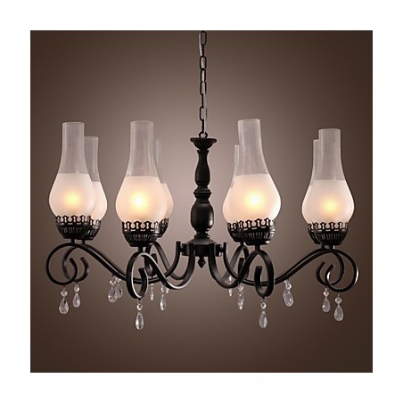 Lampadario classico tradizionale dipinto stile candela 8 luci E26/E27 nero e bianco 72 cm