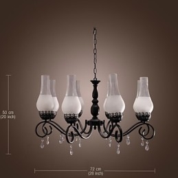 Lampadario classico tradizionale dipinto stile candela 8 luci E26/E27 nero e bianco 72 cm