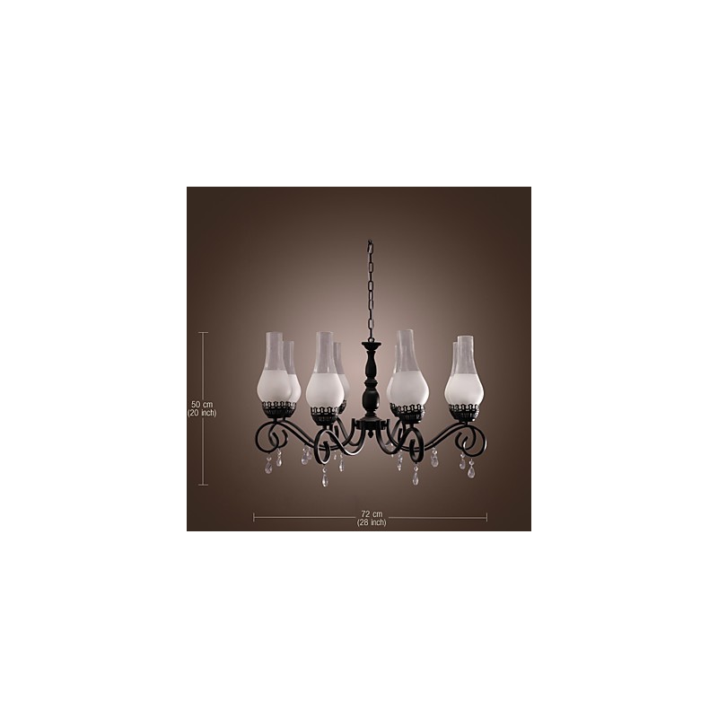 Lampadario classico tradizionale dipinto stile candela 8 luci E26/E27 nero e bianco 72 cm