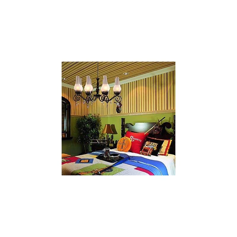 Lampadario classico tradizionale dipinto stile candela 8 luci E26/E27 nero e bianco 72 cm