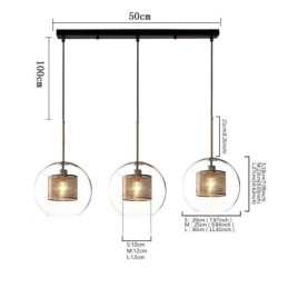 Lampada a sospensione in vetro minimalista a 3 luci, lampada da soffitto a isola