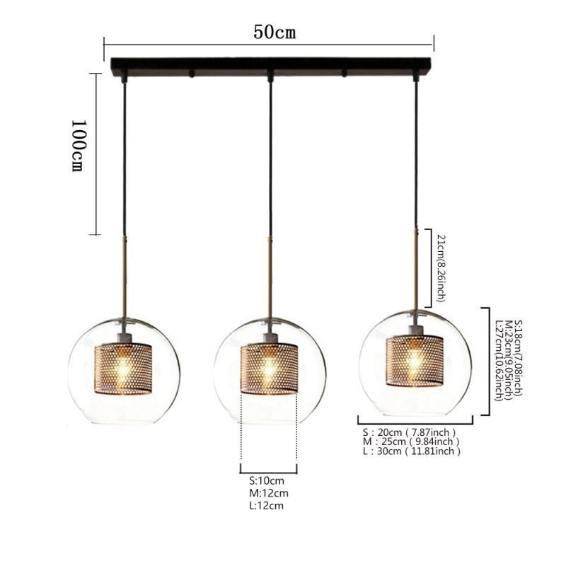 Lampada a sospensione in vetro minimalista a 3 luci, lampada da soffitto a isola