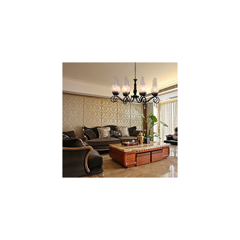 Lampadario classico tradizionale dipinto stile candela 8 luci E26/E27 nero e bianco 72 cm