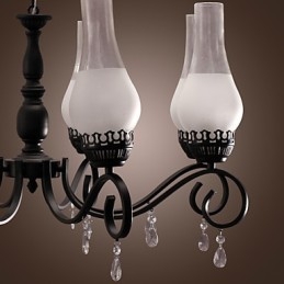 Lampadario classico tradizionale dipinto stile candela 8 luci E26/E27 nero e bianco 72 cm