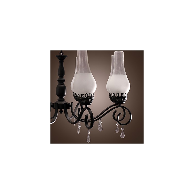 Lampadario classico tradizionale dipinto stile candela 8 luci E26/E27 nero e bianco 72 cm