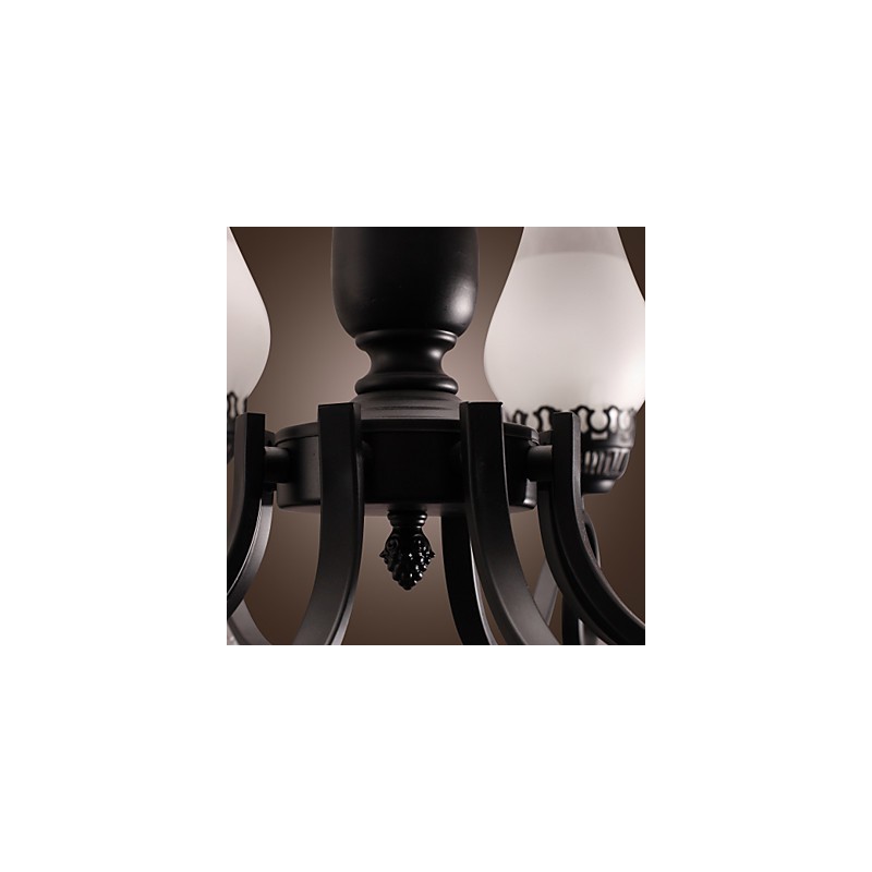 Lampadario classico tradizionale dipinto stile candela 8 luci E26/E27 nero e bianco 72 cm