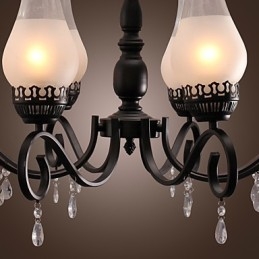 Lampadario classico tradizionale dipinto stile candela 8 luci E26/E27 nero e bianco 72 cm