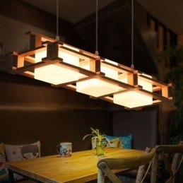 Lampada a sospensione nordica in rovere a 3 luci con paralumi in vetro