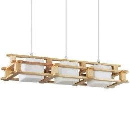 Lampada a sospensione nordica in rovere a 3 luci con paralumi in vetro