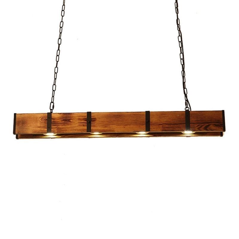 Lampada a sospensione industriale rettangolare in legno e ferro 4 luci LED 20 W