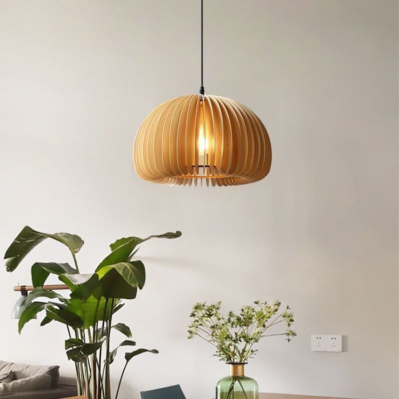 Lampada a sospensione retrò in tiglio a forma di zucca, E26/E27, 30 cm/42 cm