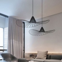 Lampada a sospensione in ferro stile cappello di paglia, 1 luce