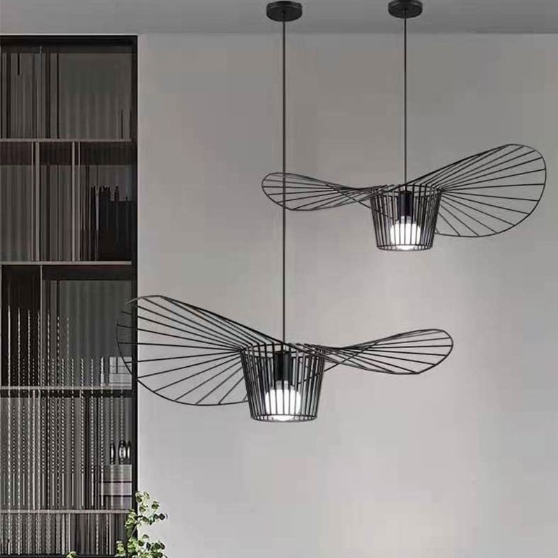 Lampada a sospensione in ferro con cappello di paglia 1 luce E26/E27
