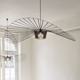 Lampada a sospensione in ferro con cappello di paglia 1 luce E26/E27