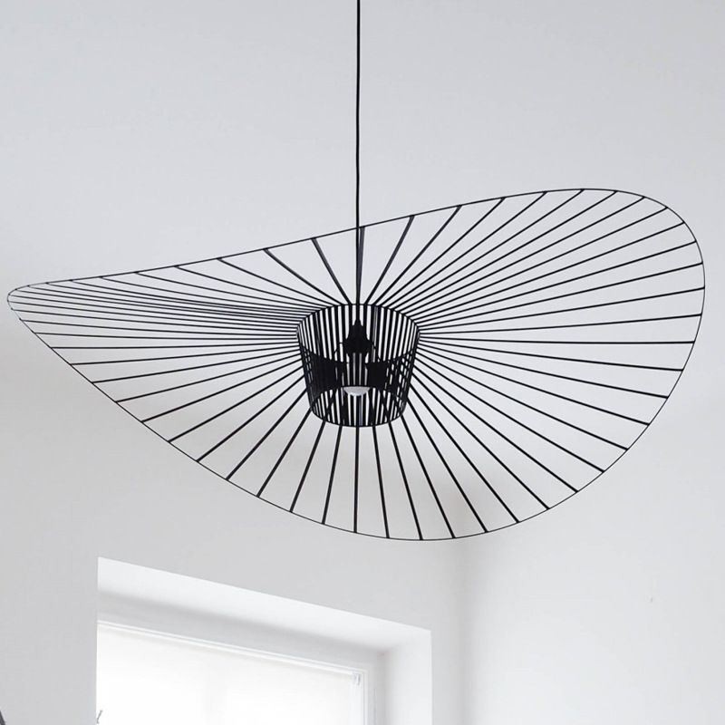Lampada a sospensione in ferro con cappello di paglia 1 luce E26/E27